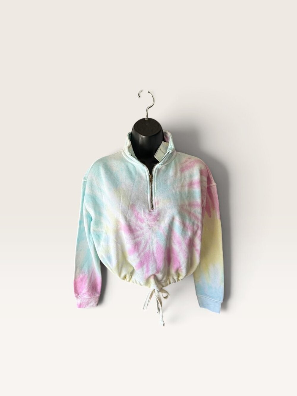 NWT Dreamsicle Pastel Tie Dye Cinched Hem Half Zip Pullover Sweatshirt - Small